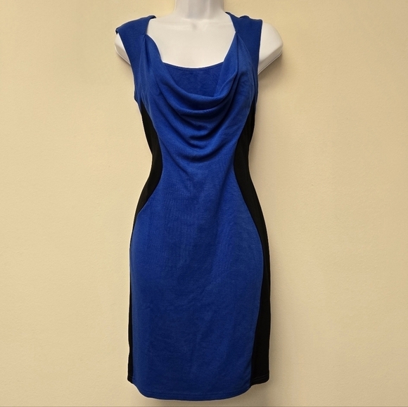 Dots Color Block Drape dress blue black L - Picture 1 of 7